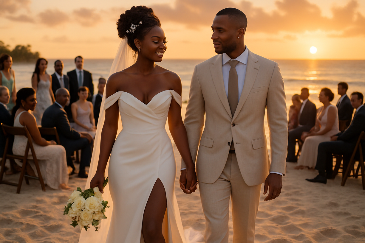 Casamento na praia ao pôr do sol
